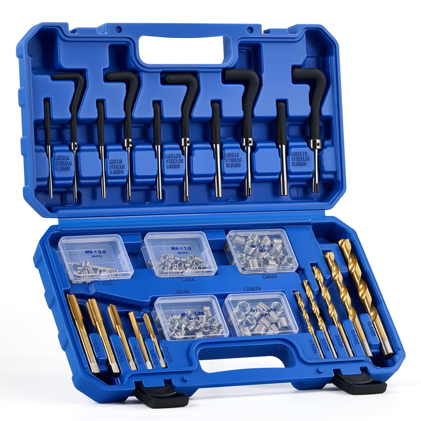 Orion Motor Tech 172pc Thread Repair Kit, Metric Thread Restorer Kit with HSS Drill Bits Taps Inserts Breakoff Installation Tools, Auto Rethreading Restorer Tool Kit in M5 M6 M8 M10 M12 Sizes
