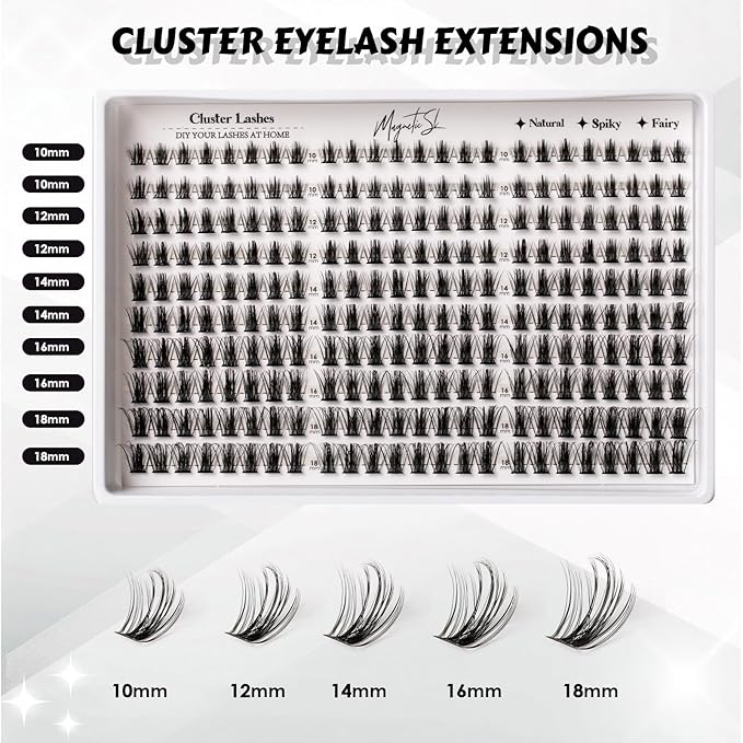 Lash Clusters 240pcs Manga Lash Extension Kit 10-18mm Cluster Eyelash Extensions Natural Lash Individual Lashes -M33-Natural