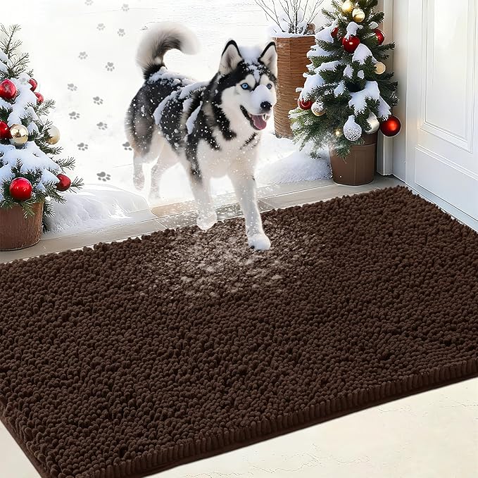 IM HOME Chenille Absorbent Outdoor Doormat 60" x 36", Washable Muddy Door Mats for Dog Non Slip Indoor Doormat Dog Mat for Muddy Paw Front Inside Doormats for Entryway Brown
