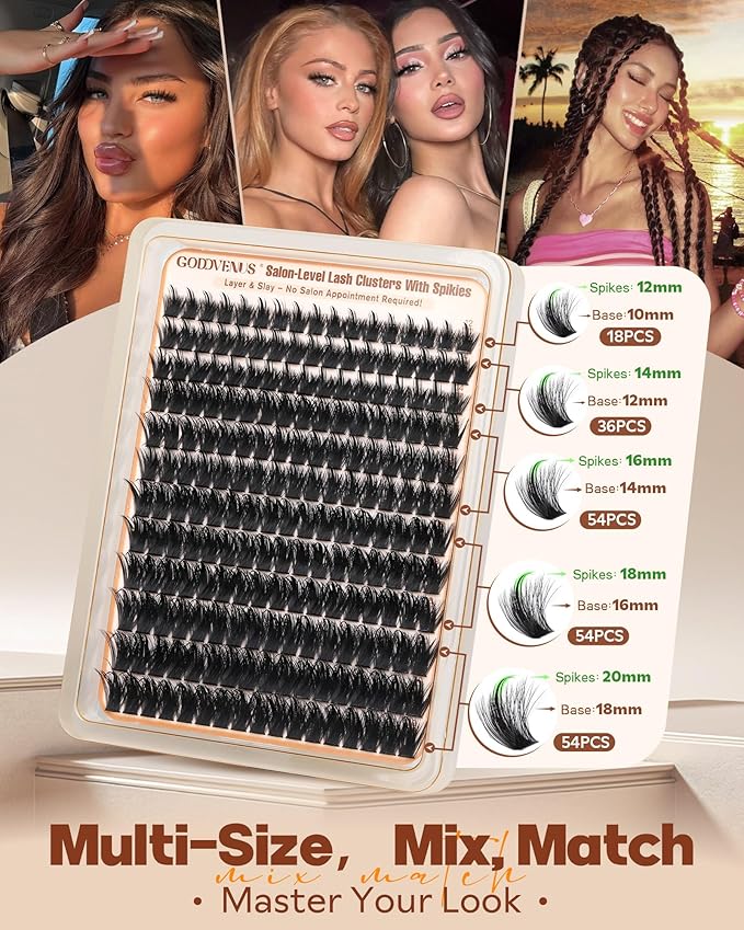 Manga Lash Clusters Kit with Spikes Wispy Fluffy Cluster Eyelash Extensions Kit Anime Eyelashes Clusters Reusable Faux Mink Fairy Individual Lash Extension Kit (D Curve 12-18mm 204 pieces)