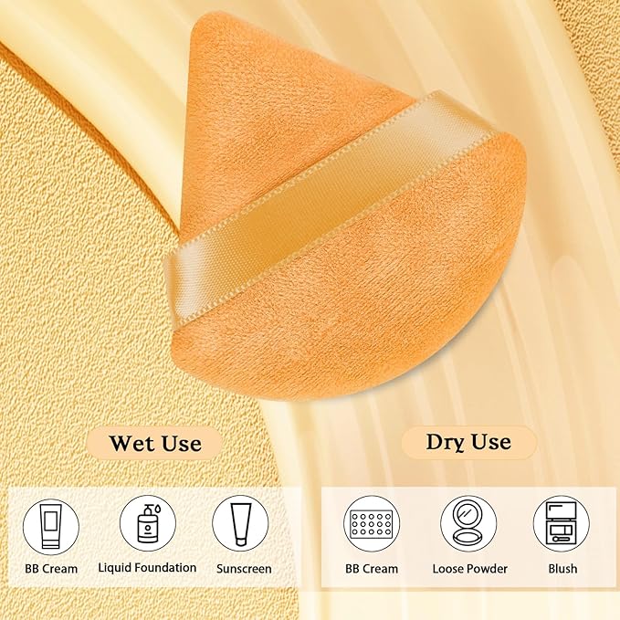 Pimoys 6 Pcs Powder Puff, Face Soft Triangle Makeup Puff Velet Makeup Sponge for Loose Powder (Orange)