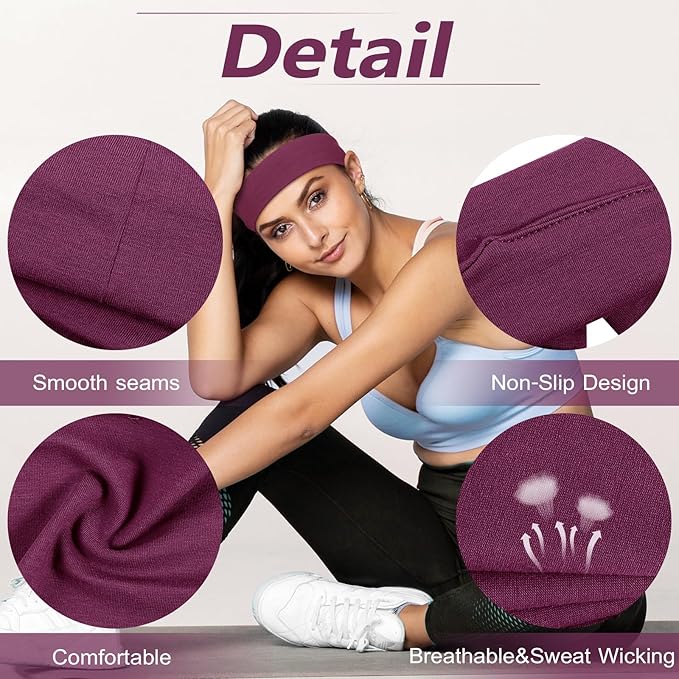 DiyJibb Headbands for Women, Stretchy Non Slip Soft Cotton Cloth Hair Bands for Sports, Workout, Yoga and Running, 7pcs