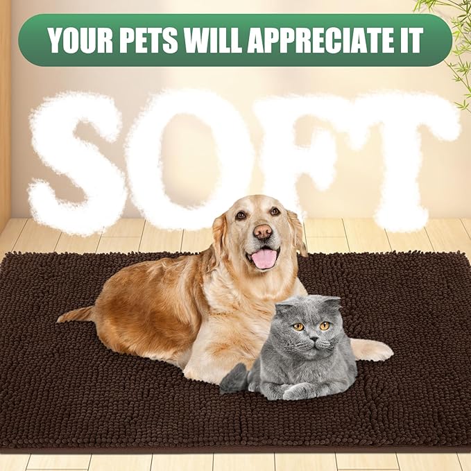 IM HOME Chenille Absorbent Outdoor Doormat 60" x 36", Washable Muddy Door Mats for Dog Non Slip Indoor Doormat Dog Mat for Muddy Paw Front Inside Doormats for Entryway Brown