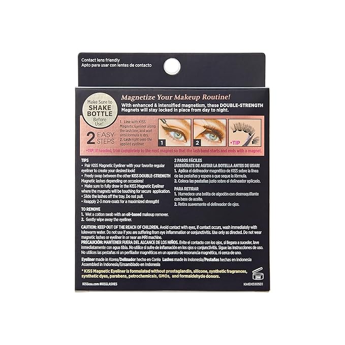 KISS Magnetic False Eyelashes and Eyeliner, ‘Entice’, 12mm, Easy to Apply, Reusable, No Glue, Flexiband Technology, Precision Felt Tip, Fortified Formula, 1 Pair Strip Lashes