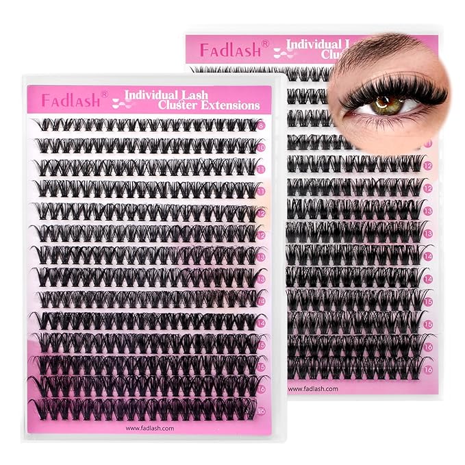 FADLASH Lash Clusters Natural Eyelash Clusters 40D+60D Wispy Lash Extensions 8-16mm D Curl Eyelash Extension DIY at Home (40D+60D, 2 Pack)