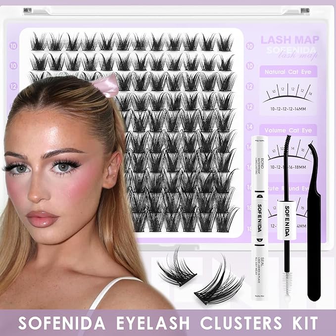 SOFENIDA Lash Clusters Kit Wispy Lash Clusters Cluster Eyelash Extensions 10-18mm Lash Extension Kit Eyelash Cluster Eyelash Extensions Waterproof DIY Individual Lashes Clusters with Soft Thin Band
