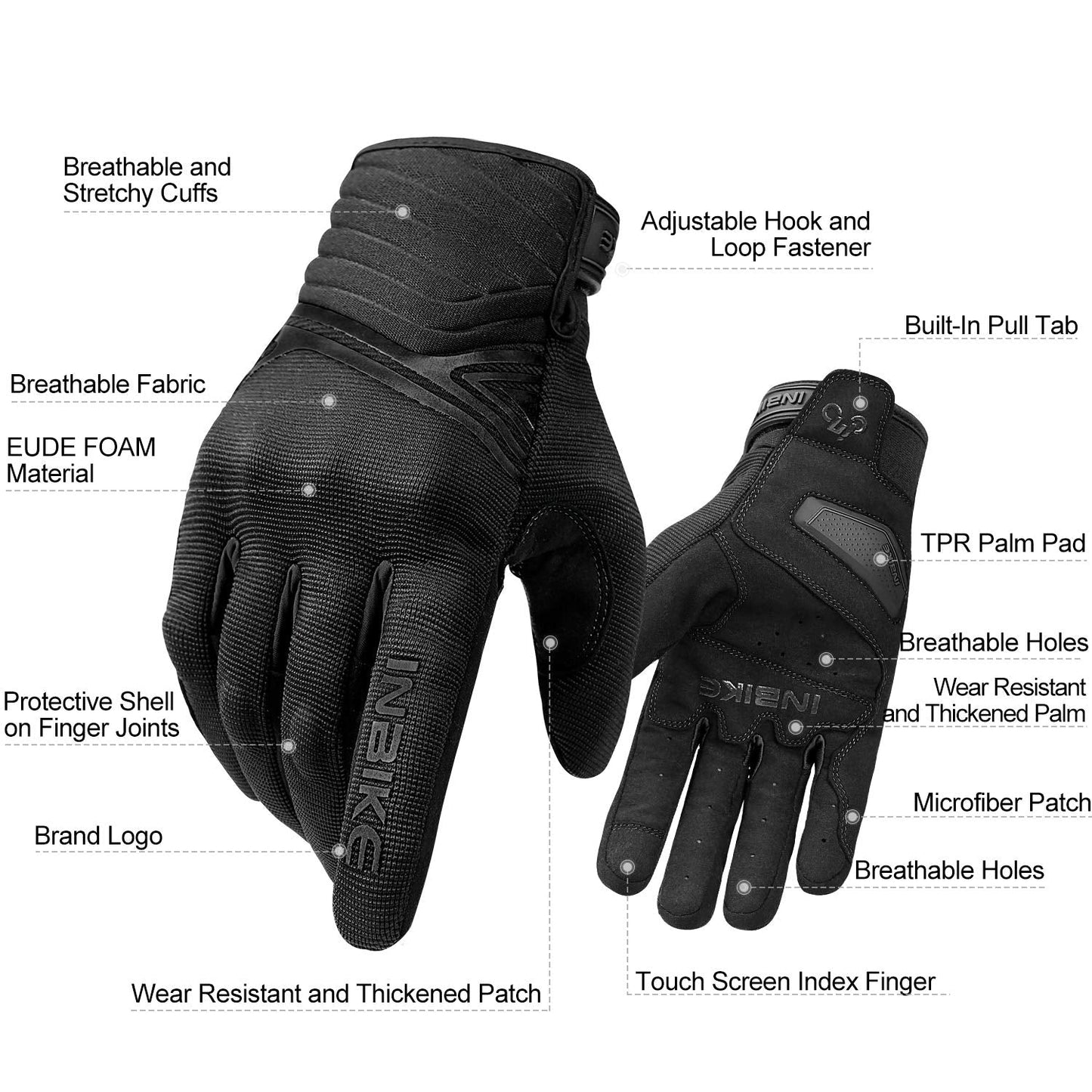 INBIKE Breathable Mesh Motorcycle Gloves Touchscreen with TPR Palm Pad Hard Knuckles Black Small