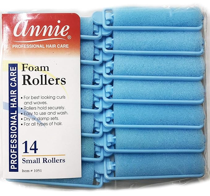 Annie Foam Hair Rollers Small 5/8 Inch, 14 Count Blue Soft Sponge Curlers for Heatless Tight Defined Curls, No Pins or Clips Needed, For Wet or Dry Hair, Comfortable Overnight Set