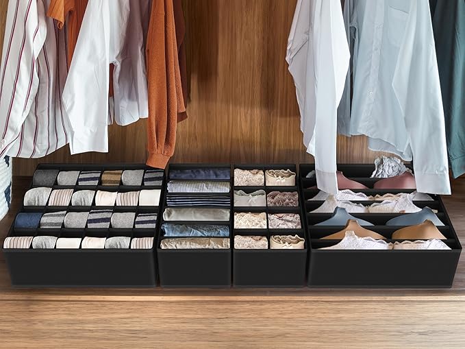 Simple Houseware Closet Underwear Organizer Drawer Divider Assorted 7 Pieces, Black