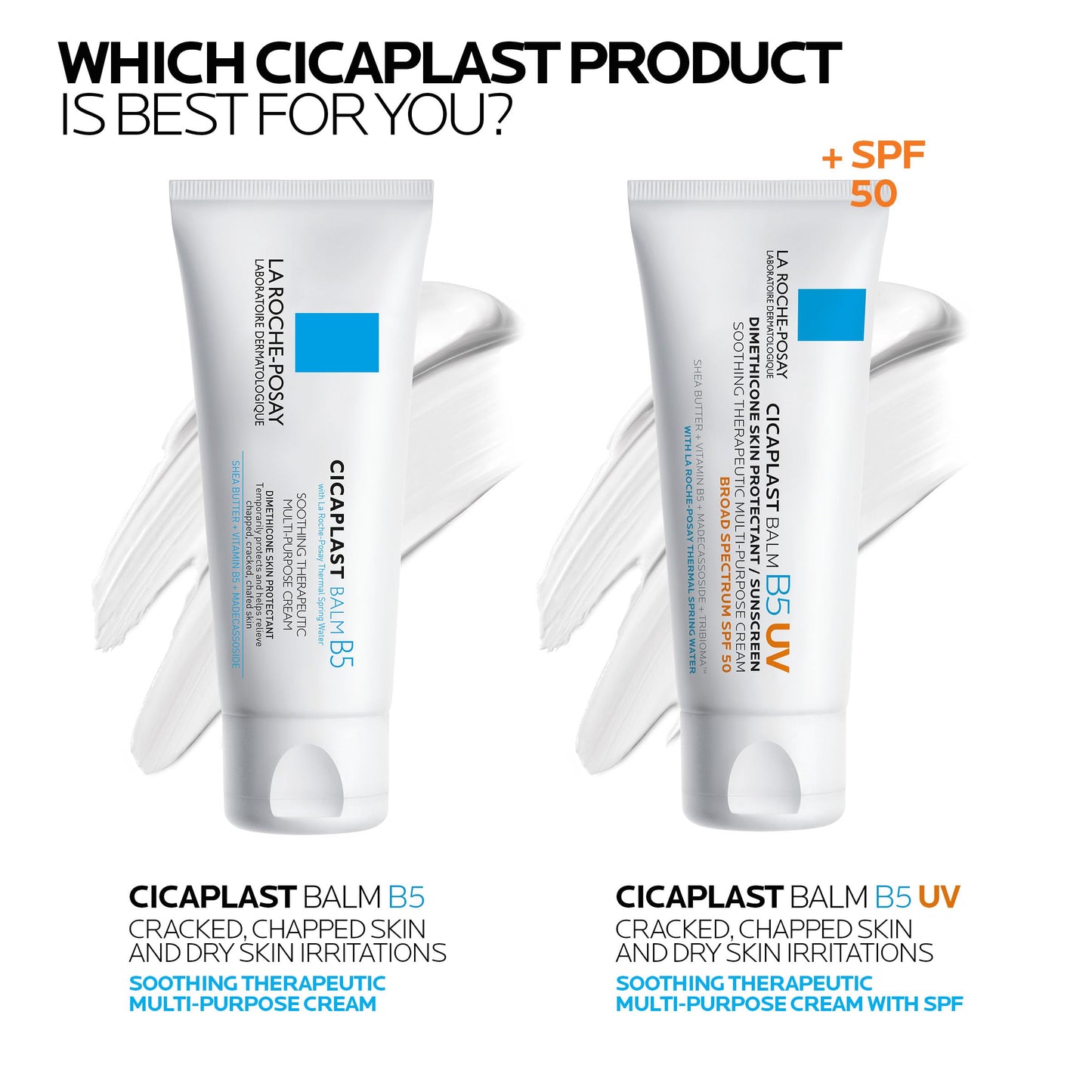 La Roche-Posay Cicaplast Balm B5 UV SPF 50, Vitamin B5 + Shea Butter + Tribioma + Madecassoside + Zinc Oxide Sunscreen, Post Treatment Skin Protectant With SPF, Multi-Purpose Cream For Dry Skin