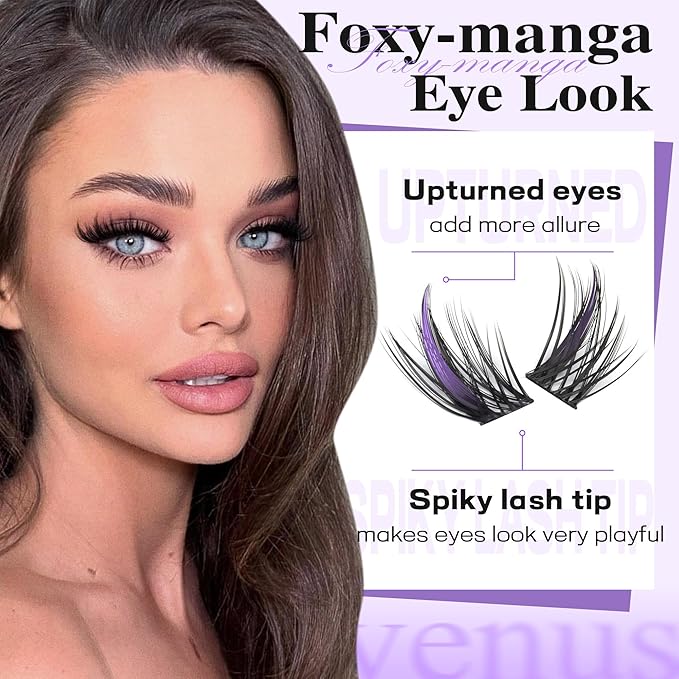 Goddvenus Manga Lash Cluster Kit Wispy Lashes Clusters Fluffy Eyelash Clusters Upturned Foxy Cluster Eyelash Extensions Kit D Curl Fairy Eyelash Extension Kit 10-16mm Individual Lashes Kit
