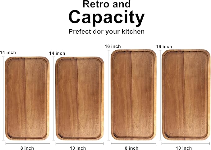 16"x 8" Large Wooden Serving Trays Decor Long Charcuterie Cheese Boards Acacia Wood Kitchen Dinner Platters Rectangular Snack Appetizer Plates for Food Dish Rectangle Party Cookie Dessert Tray