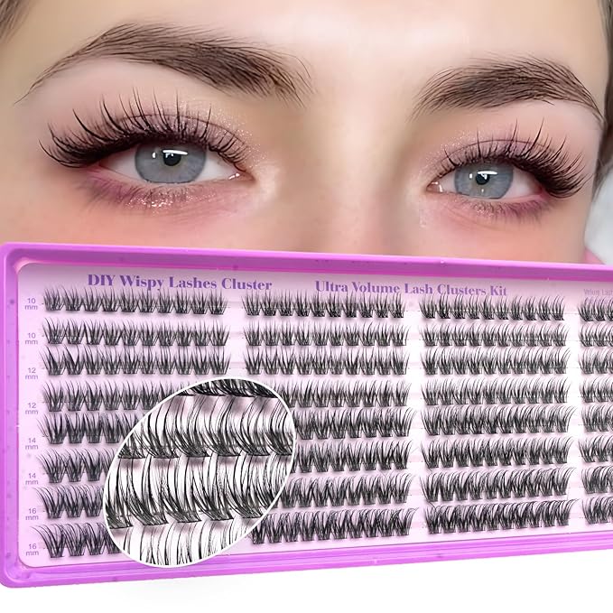Wispy Lash Clusters, Natural Lash Cluster Eyelash Extensions 320 Pcs C Curl 10-16mm Individual Fluffy False Eyelashes Thin Band DIY for Beginners at Home