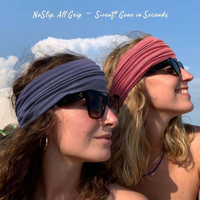 Awumbuk Wide Headbands for Women Knotted No Slip Head Bands Soft Turban Headband Hair Accessories Boho African Solid Color Head Wraps for Women Yoga Workout Pack of 6