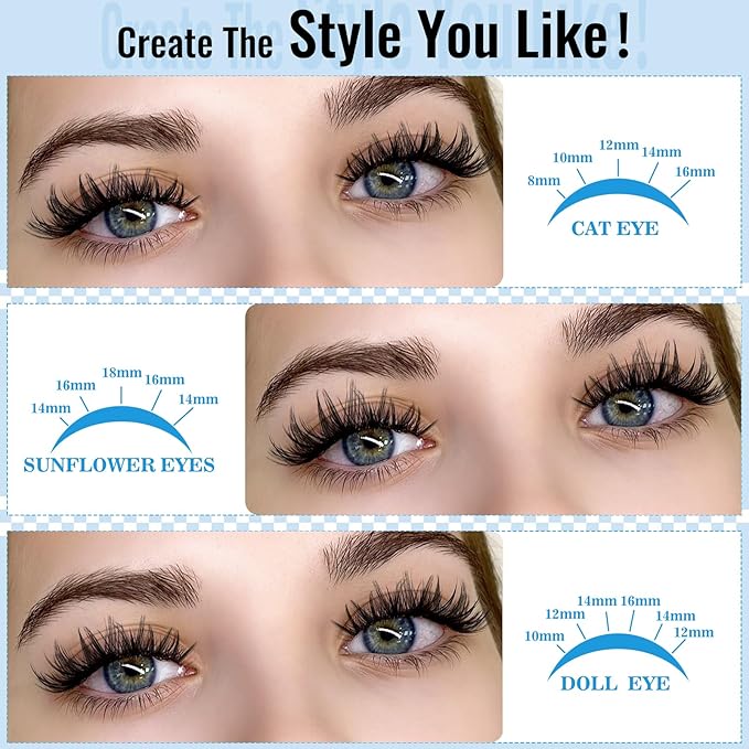 KEVKEV Lash Clusters Kit 144pcs Manga Lashes Clusters 8-18mm Lash Extension Kit Thin Band Eyelash Extension Kit Lash Clusters with Lash Bond and Seal Eyelash Clusters Kit DIY Lash At Home(Kit-K02)