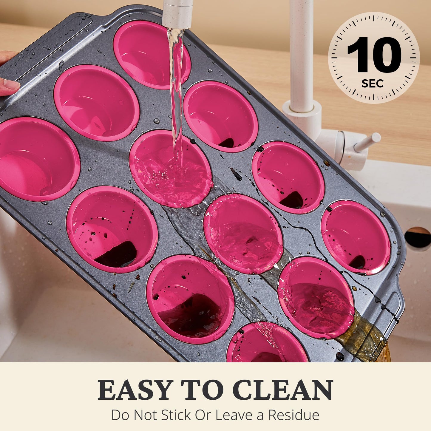 BRONYPRO Silicone Muffin Pans for Baking with Metal Frame, Egg Bite Molds, Cupcake Pans 12 Regular Size, Muffin Tins Easy to Pop Nonstick Non Toxic Bakeware for Oven,Rose Pink