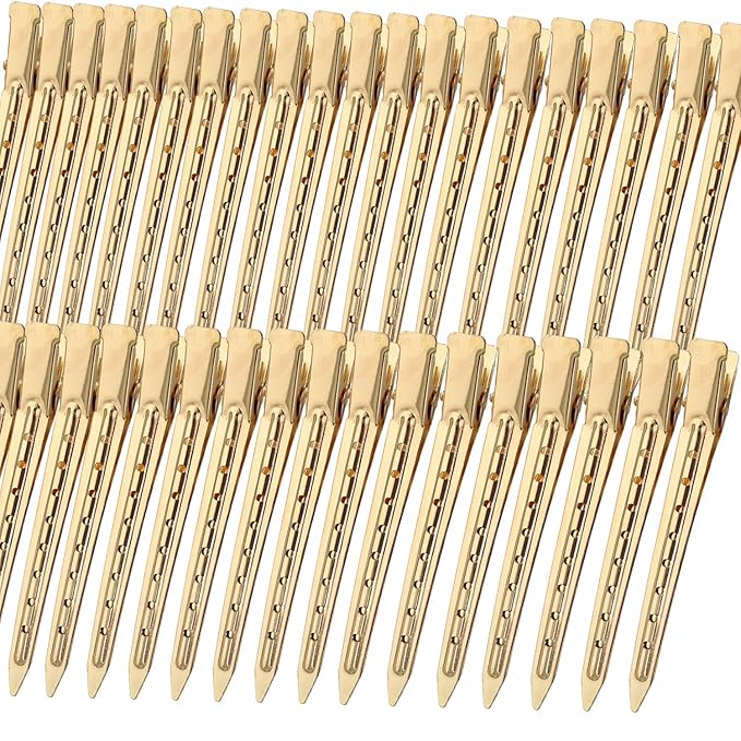 40 PCS 3.5 Inch Golden Duck Billed Clips,Metal Alligator Curl Hair Clips with Holes for Styling, Coloring, Thick Hair Rollers, Salon Use,Alligator Clips for Women for Thick Hair & Thin Hair,golden