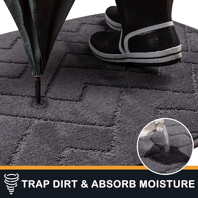 PURRUGS Dirt Trapping Door Mat 36" x 36", Non-Slip Machine Washable Entry Rug, Dog Doormat, Indoor Front Door Mat, Super Absorbent Entryway Rug for Muddy Shoes & Paws, Grey