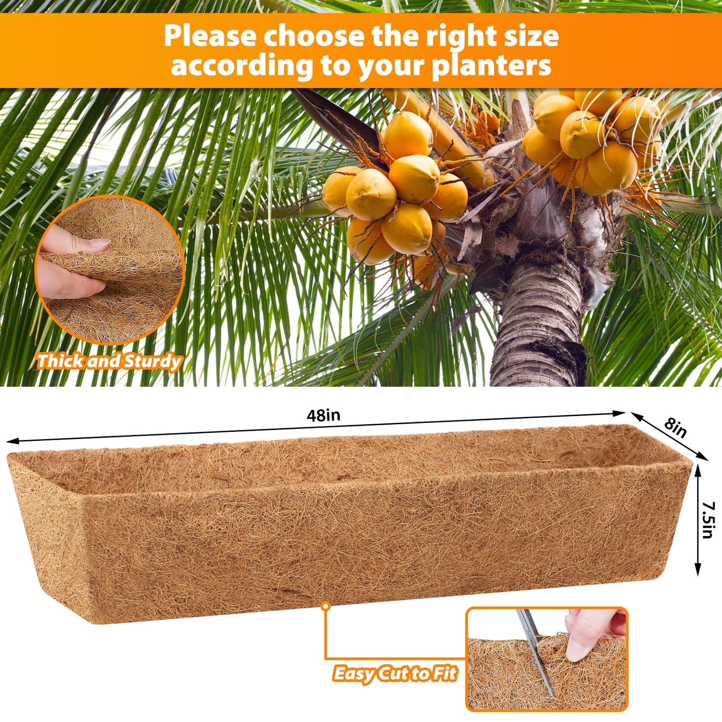 Legigo 2 Pack 48 Inch Square Coco Liners Planter Baskets Liner- Natural Coconut Coir Basket Liner Replacement, Window Box Liners Trough Coconut Liners for Wall Planter Garden Deck Fence Flower Baskets