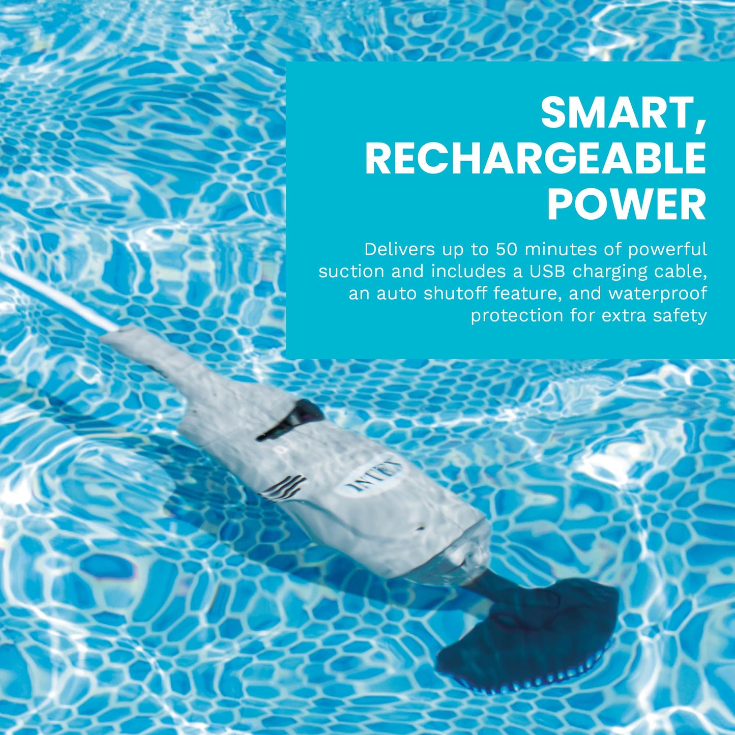 INTEX Rechargeable Handheld Pool Vacuum Cleaner with 94” Telescoping Pole, 2 Brush Heads, & Shaft Adapter for PureSpas & Pools