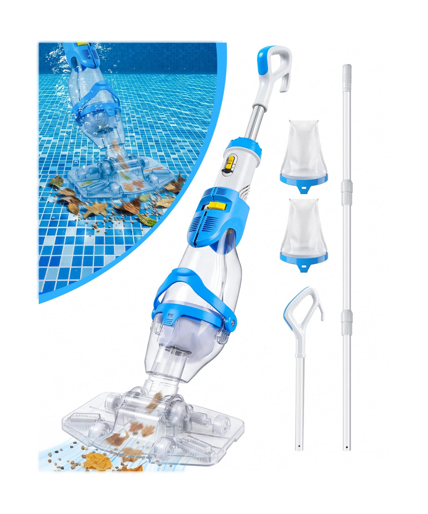 LanOcean 2026 Newly Cordless Pool Vacuum for Inground Pool, Flow Adjustable, Transparent Brush Head–Visible Cleaning, 19 GPM Powerful Suction Handheld Pool Vacuum for Above Ground Pool, 70Mins Runtime