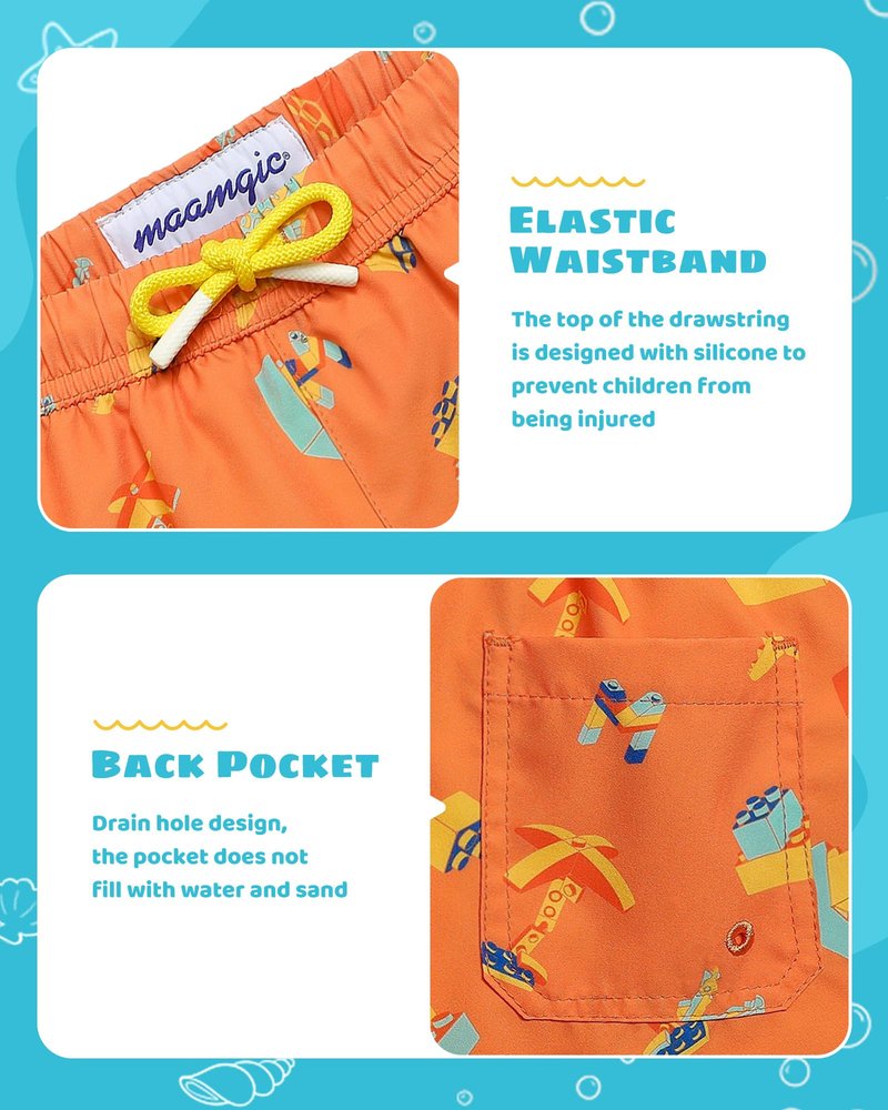 maamgic Boys Swim Trunks with Compression Liner Toddler Stretch Swim Shorts Quick Dry Swimming Trunks Boxer Brief 2 in 1 Beach Shorts Orange Blocks 4T