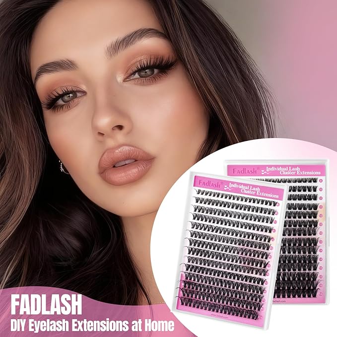 FADLASH Lash Clusters Natural Eyelash Clusters 60D+80D Volume Lash Extensions 8-16mm D Curl for Beginners DIY at Home (60D+80D, 2 Pack)