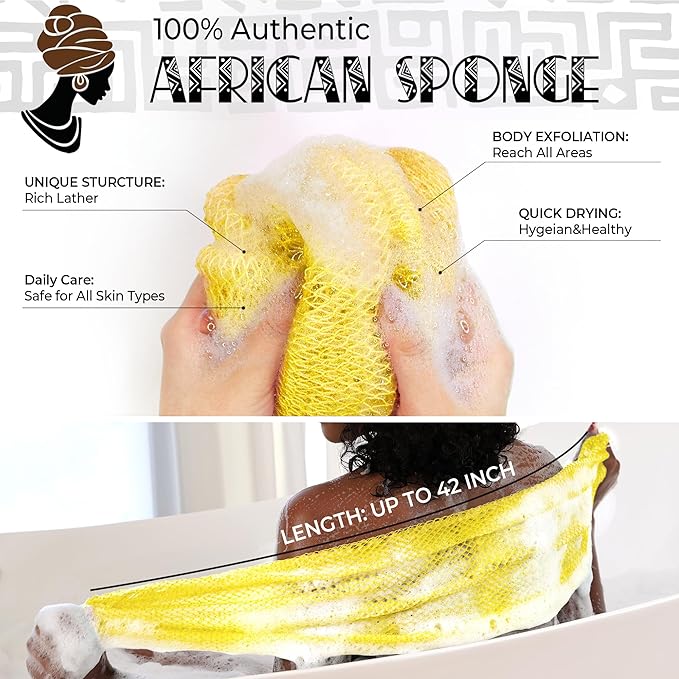 African Net Sponge Authentic - 2 Pieces Exfoliating Body Scrubber Bath Sponge York&Slate - Back Scrubber Washcloth for Shower - Real African Scrub Exfoliator Body Care Bathing Accessorie