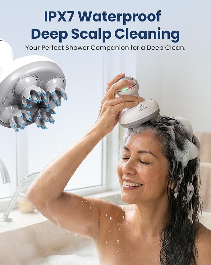 COMFIER Electric Cordless Hair Scalp Massager with Kneading 84 Massage Nodes, Handheld Portable Head Scratcher Massager for Hair Growth, Deep Clean and Stress Relax, Gifts for Men Dad