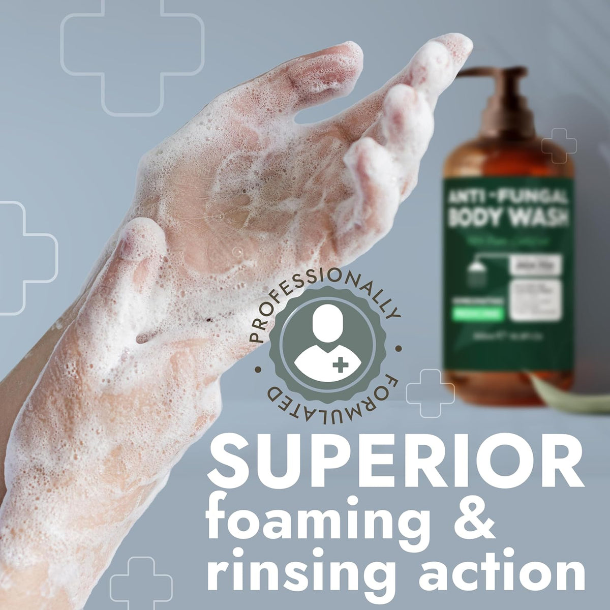 Antifungal Body Wash with Tea Tree Oil | Antibacterial Soap for Back Acne,Treats Ringworm, Eczema & Jock Itch | Antibacterial Body Soap For Men And Women | Includes Silicon Scrubber (16.9 oz)