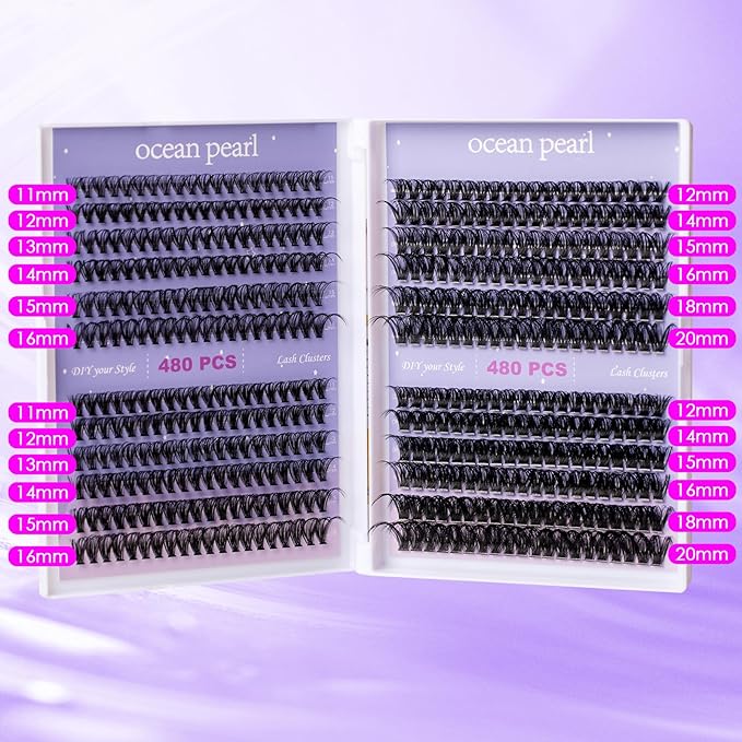Ocean Pearl Lash Clusters 480PCS 11-20mm Individual Eyelash Extensions 30D+40D+80D+100D DIY Thick Volume Natural Lashes for Beginners at Home-4