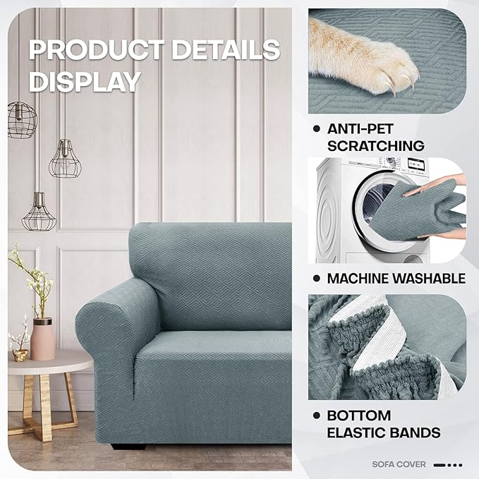 ZNSAYOTX 1 Piece Jacquard Chair Slipcovers for Living Room High Stretch Chair Covers with Arms Anti Slip Pets Friendly Couch Sofa Armchair Cover Furniture Protector (Small, New Pattern Light Grey)