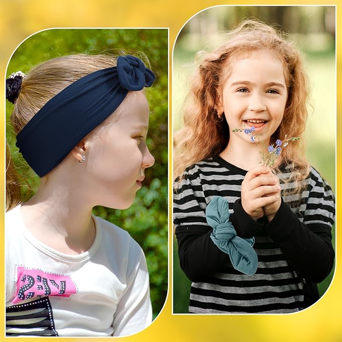 Giegxin 12 Pack Polyester Cloth Headbands for Girls Removable Colorful Rabbit Ear Bow Hairbands Hair Accessories(Colorful)