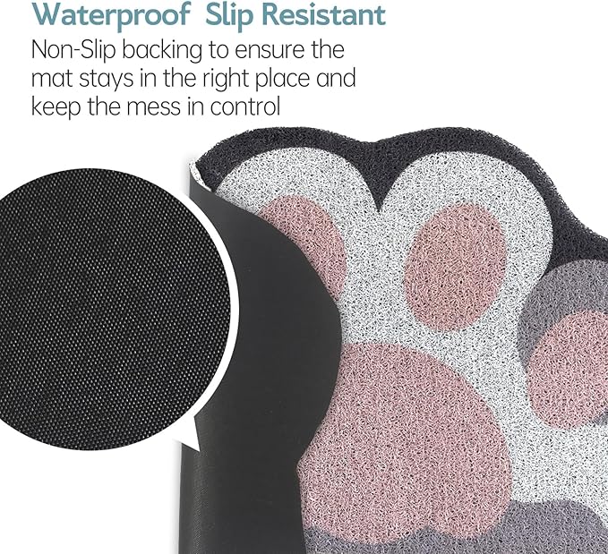Cute Cat Litter Mat 24”x16”, Litter Box Mat, Litter Trapping Mat, Soft on Kitty Paws, Easy Clean, Anti Slip, Pet Accessories, Door Floor mats - White Pink60*40