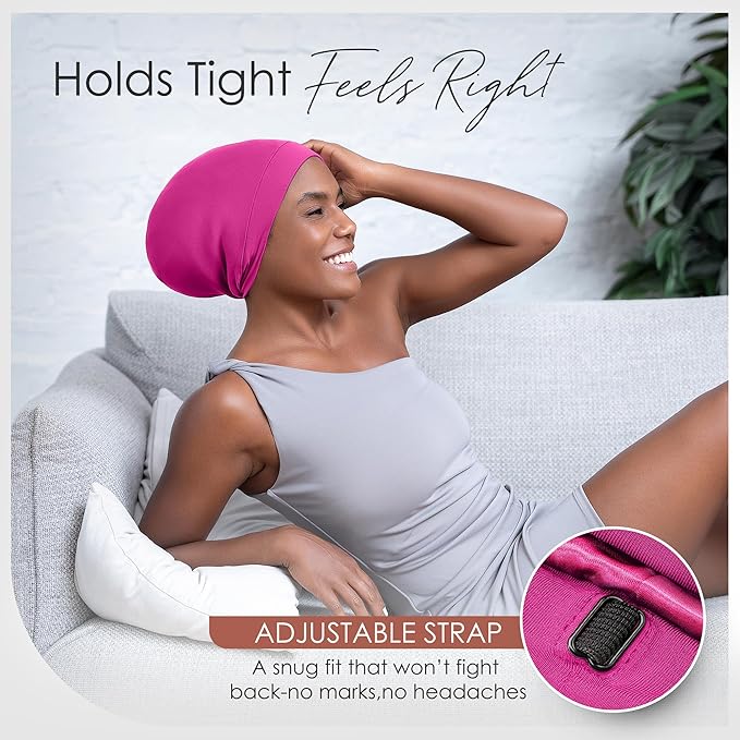 CAPLORD Satin Bonnet for Sleeping, Curly Hair Wrap Sleep for Men, Adjustable Silk Beanies for Women, Silk Hair Bonnet
