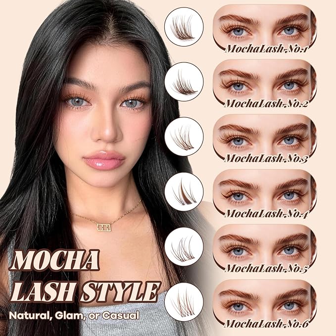 B&Q Brown Lash Clusters Blonde Velure Eyelash Cluster for Light Hair, MochaLash Cluster Eyelash Extensions Soft Browns False Eyelashes Comfortable Velure Eyelash Clusters（Velure 06）