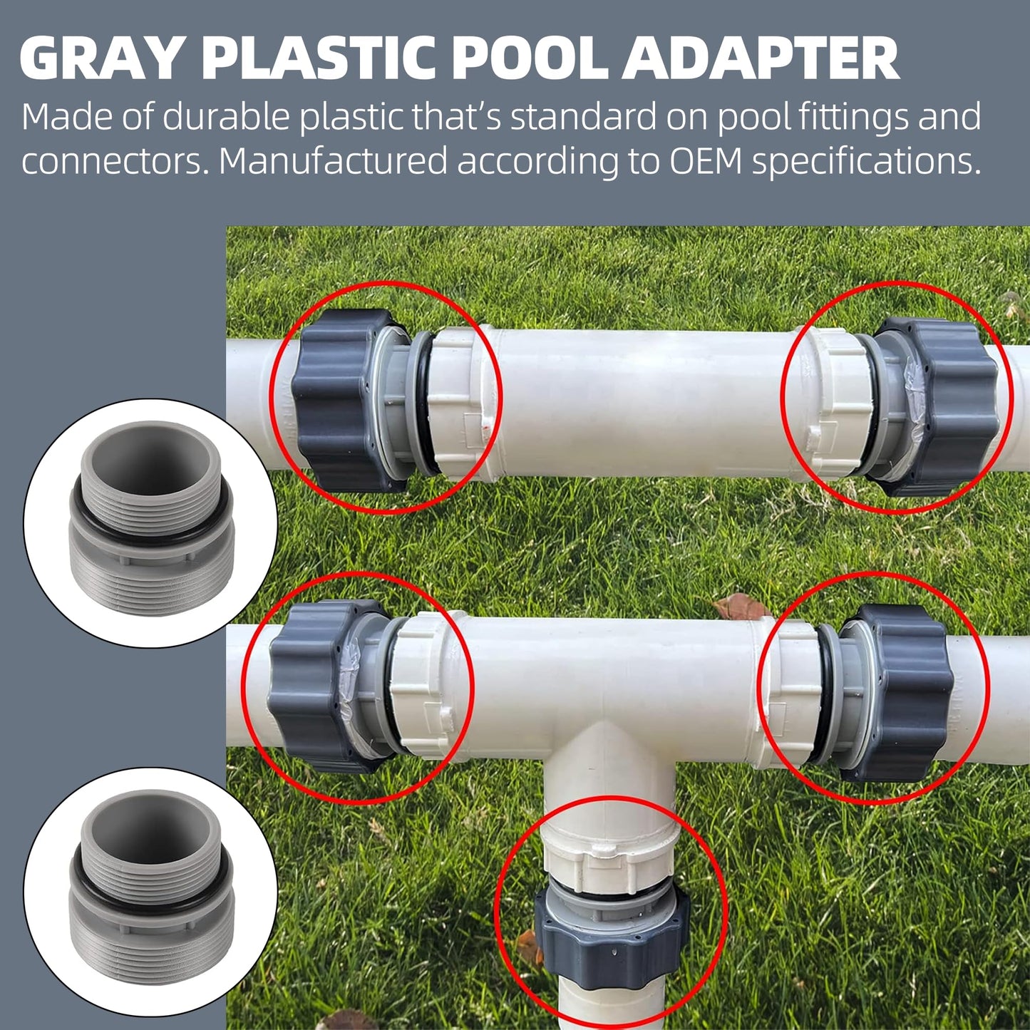 TonGass (4-Pack) 40mm to 1 1/2" Filter Hose Conversion Kit, Above Ground Pool Adapter Connects 40mm Hoses to Standard 1 1/4" or 1 1/2" Filter Ports