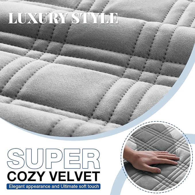 TAOCOCO 100% Waterproof Recliner Chair Cover, Recliner Covers for Recliner Chair with Pocket, Non Slip Reclining Chair Cover Furniture Protector for Kids, Pets(23.6'', Light Grey-Velvet)