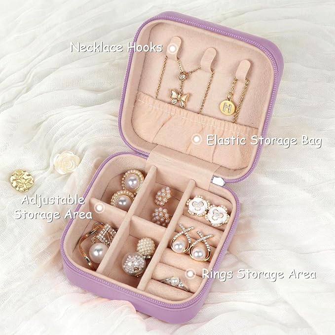 Travel Jewelry Case Small Jewelry Box Jewelry Organizer Storage Case Portable PU Leather Mini Jewelry Travel Case for Girls Womens Earring, Necklace, Rings,Bracelets
