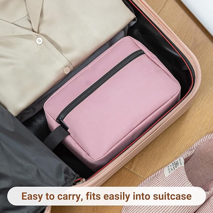 Elviros Travel Toiletry Bag for Women and Men, Lightweight Makeup Bag Hanging Dopp Kit with Compartment Cosmetic Organizer Small Tool Bag Travel Essentials,Gifts for Women(Pink)