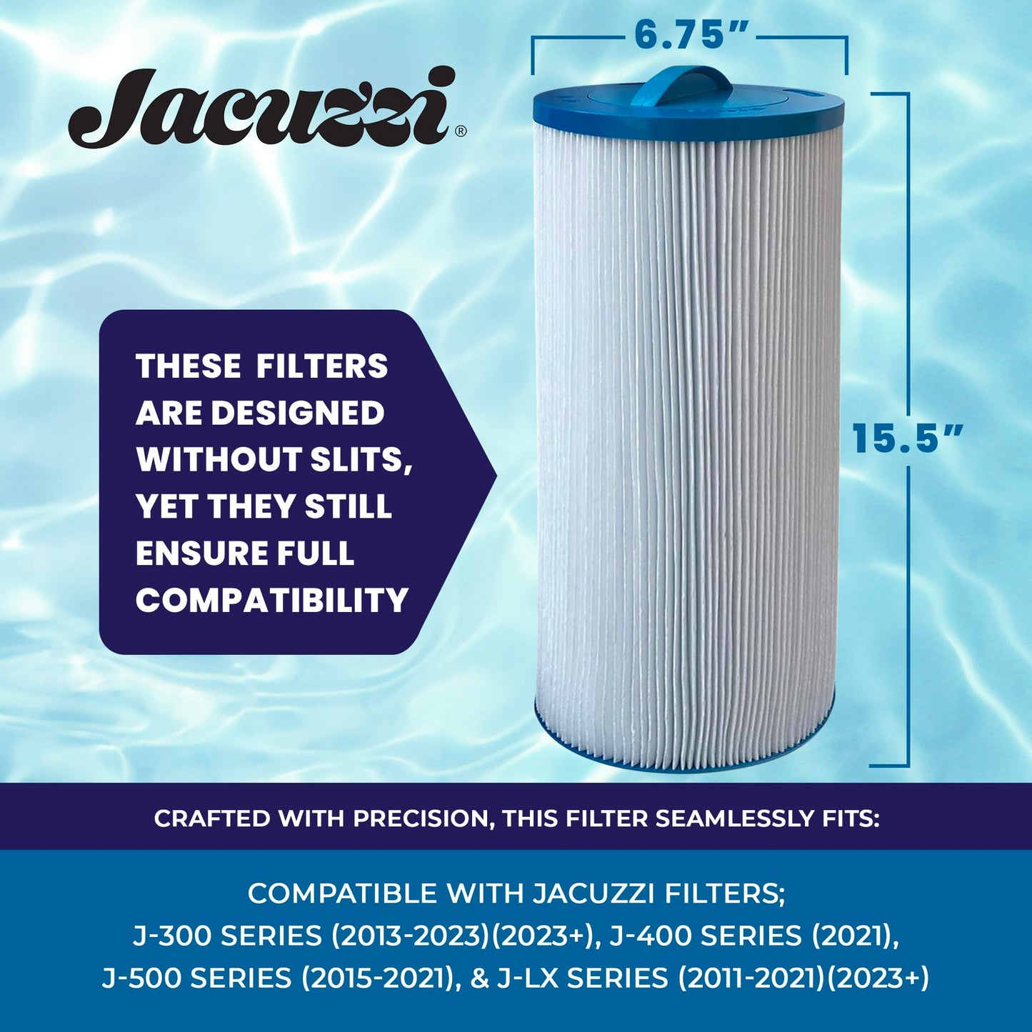 Jacuzzi ProClear 6000-383AJ Hot Tub Replacement Filter Cartridge Fits J-300, J-400, J-500, J-LX (2002+) - Hydro Filter with Twist-Off Cap, OEM Accessories & Replacement Parts, 60 Sq Ft, 1 Pack