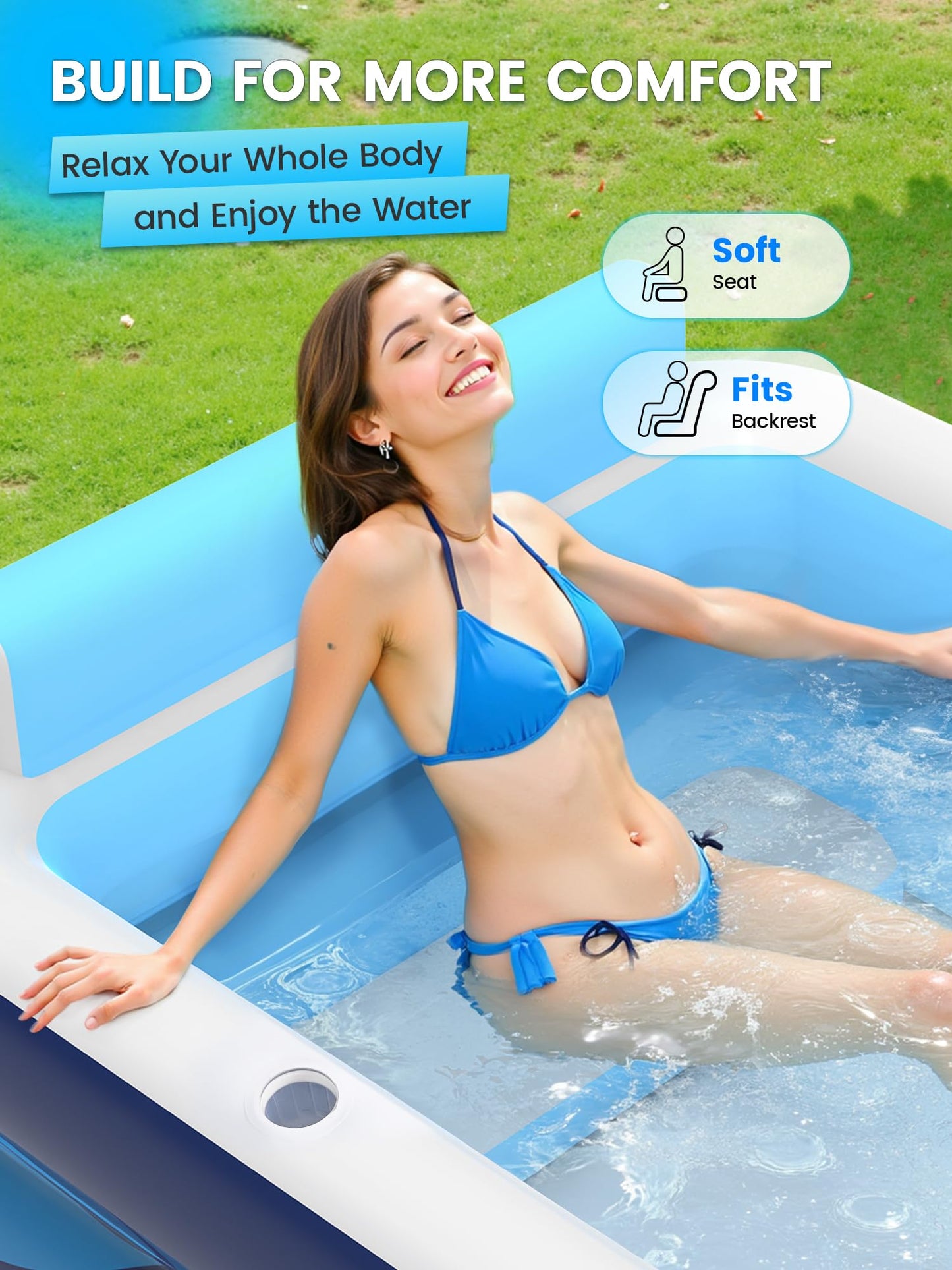 VISTOP Inflatable Pool for Adults or Kids with Seats/Cup Holders Large Thickened Large Toddlers Cool Swimming Pool Family Summer Blow Up Water Pools for Outdoor, Water Party, Garden SPA Tub