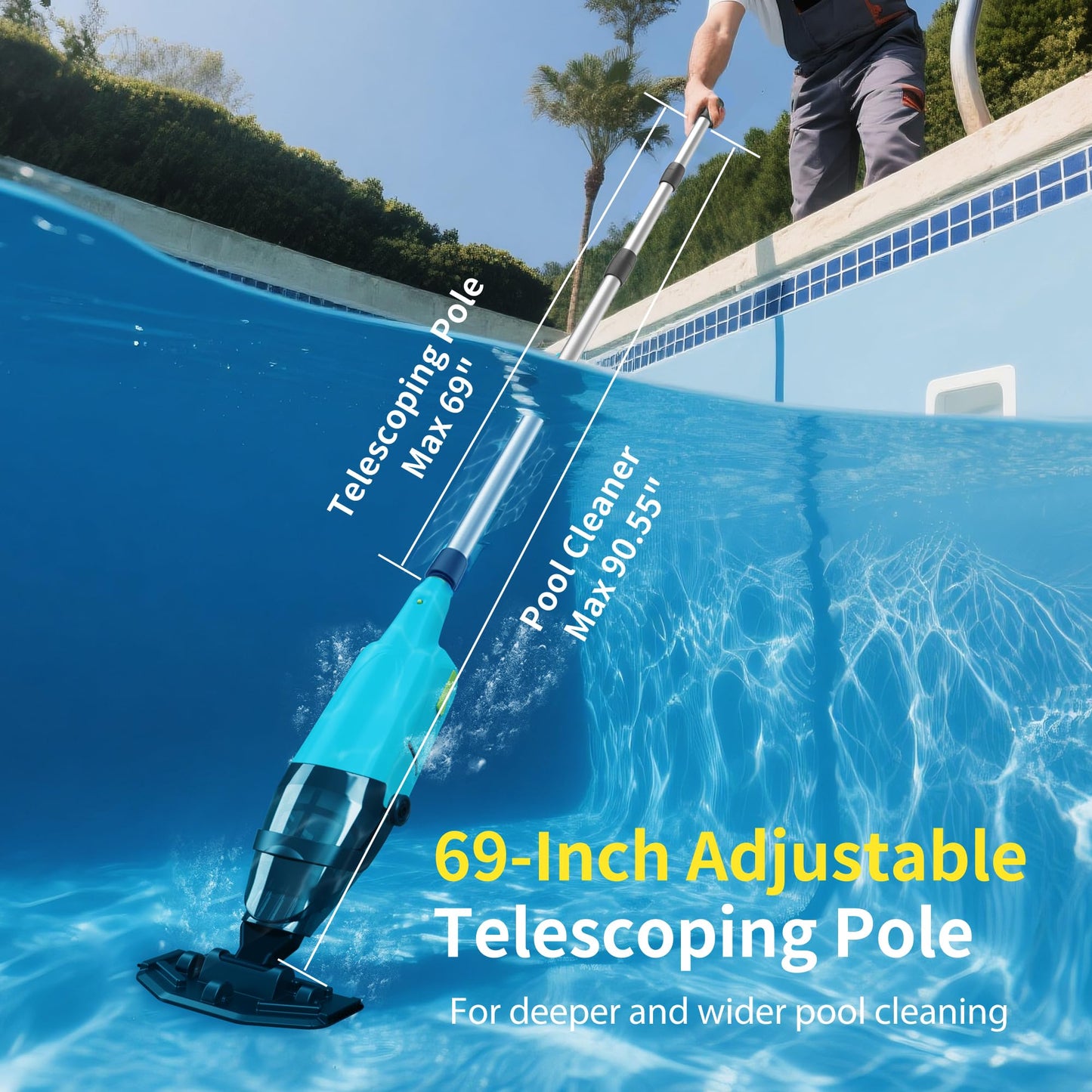 Handheld Pool Vacuum for Above Ground Pools,Cordless Pool Vacuum with Powerful Suction up to 18 gallons/min,Ideal for Leaves and Debris,Pool Vacuum Head for Pools Above Ground and Hot Tubs (Green)