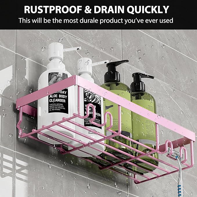 Moforoco Shower Caddy Shelf Organizer Rack, Self Adhesive Black Bathroom Shelves Basket, Home Farmhouse Wall Inside Organization and Storage Decor Rv Accessories, First Camper Apartment Essentials