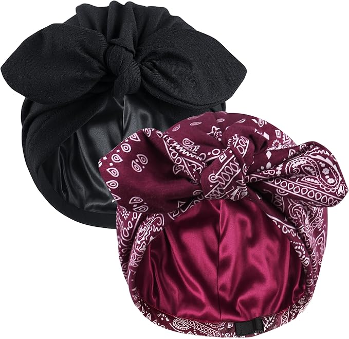 Ababalaya Satin Lined Beanies for Women Chemo Headwear Silky Lined Cotton Sleeping Cap