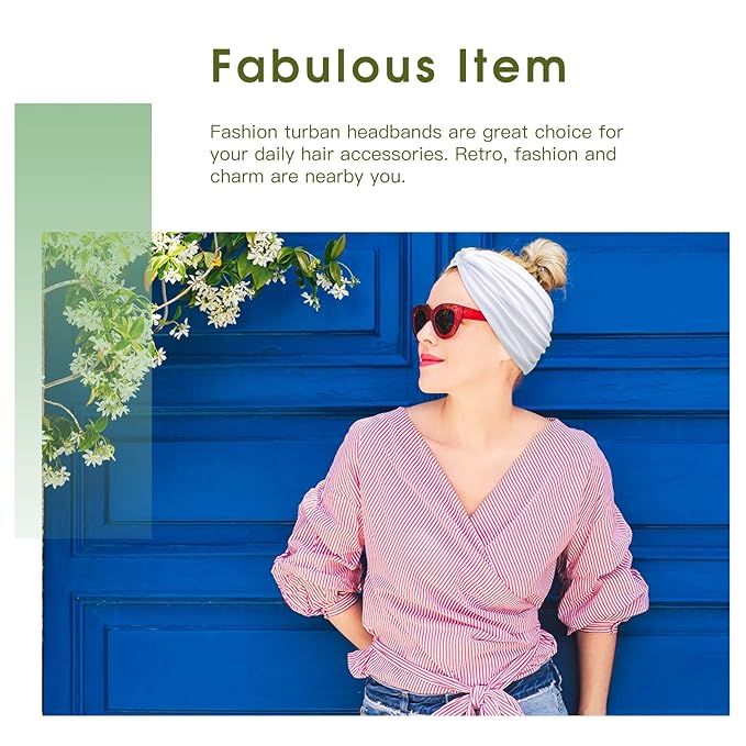 Tobeffect 7'' Extra Wide Headbands for Women, Large Thick Turban Head Wrap Headband, Boho Bandana Head Bands for Women's Hair, Non Slip Workout Yoga Hairband Hair Accessories, 6 Pack