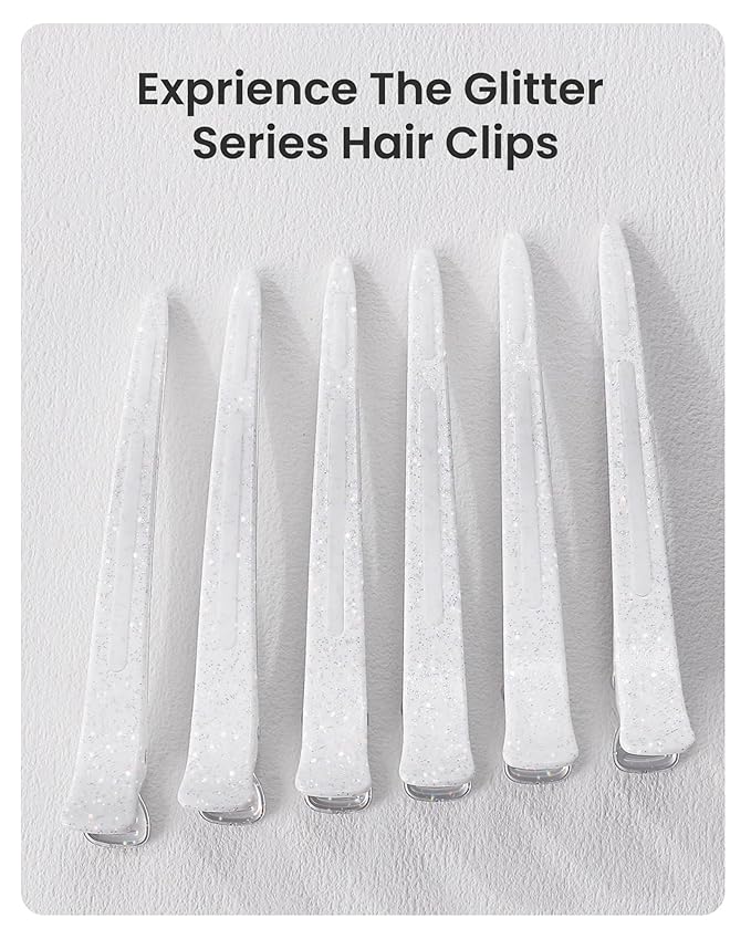 AIMIKE Extended Sectioning Hair Clips w/Built-in Silicone Band, 4.8" No-Crease Non-Slip Hair Styling Clips for Thick, Long Hair – Blow Drying,Hair Rollers, Rust-Free –6 Pack, White Duckbill Clips