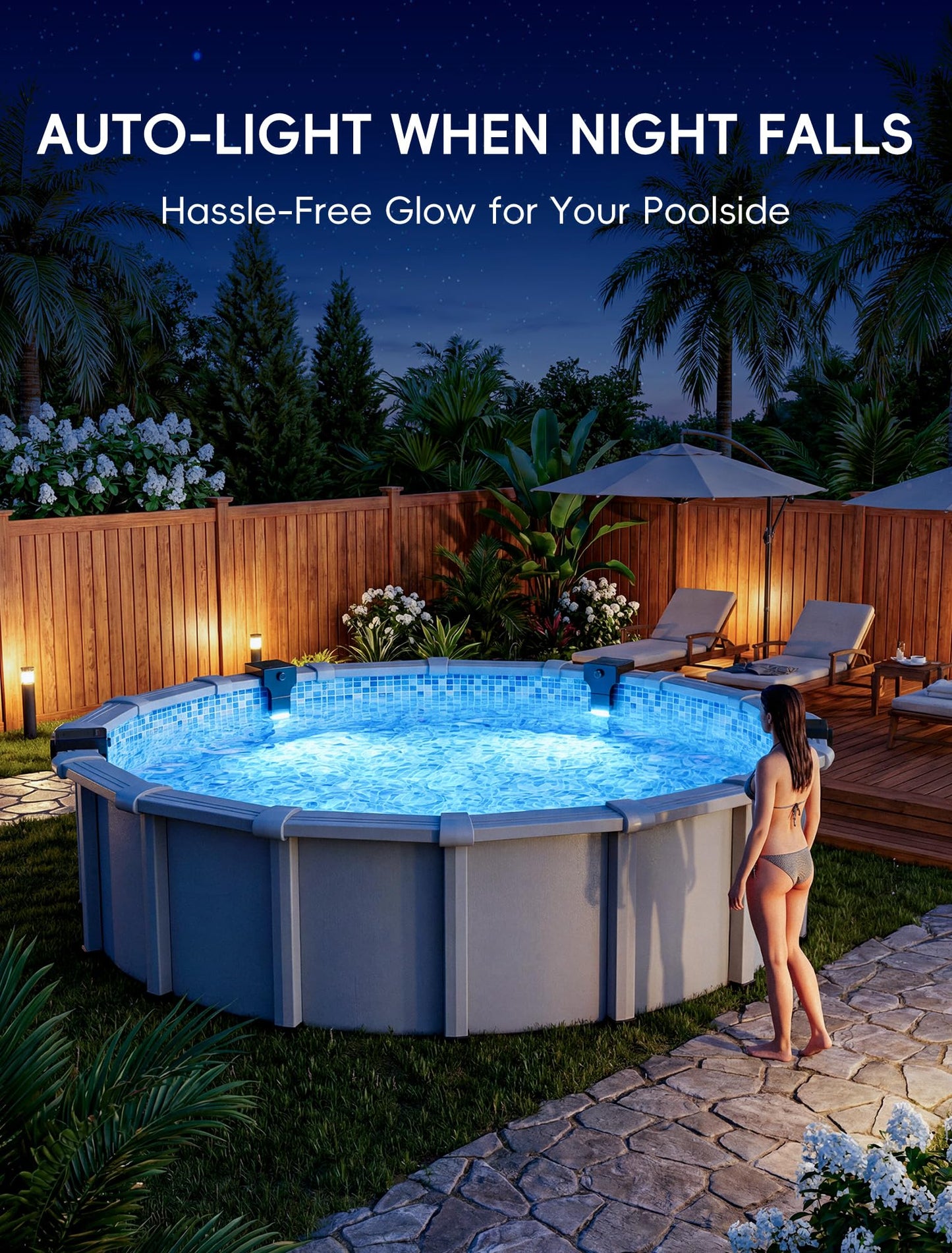 POOLHOUR Solar Pool Lights for Above Ground Pools (Steel Wall Only), LED Pool Wall Light with Remote & Timer, Submersible Underwater Lighting, 10-Color RGB 4-Mode Poolside Solar Lights, 1 Pack