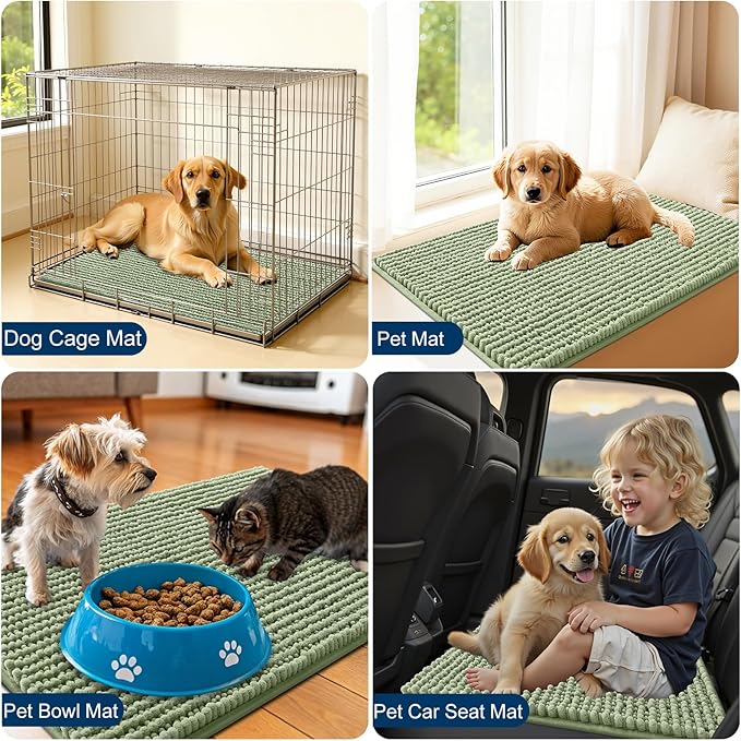 OLANLY Dog Door Mat for Muddy Paws 44x24, Ultra Absorbent Chenille Mud Doormat, Non-Slip Washable and Dirt Trapping Doormat for Indoor Entryway, Quick-Dry Indoor Pet Bed Mats for Dogs, Sage Green