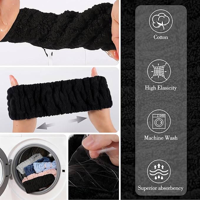 9 Pcs Spa Headband for Washing Face,Skincare Headband and Wristband Set,Women Teen Girls Facial Hairbands for Washing Face, Makeup, Sports, Yoga(Apricot+Grey+Black)